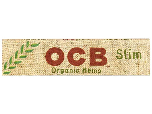 OCB ORGANIC HEMP KING SLIM PAPER SIZE: 45 x 109 mm 32 LEAVES PER PACK 24 COUNT BOX Unbleached organic hemp papers 100% Natural Arabic Gum - VEGETARIAN - GM FREE Recycled packaging, printed using eco-friendly vegetable inks