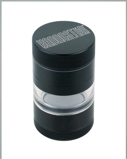 These quality 4-piece grinders feature Kannastör's unique tooth design set into a clear top. This extra visibility helps to prevent over shredding while creating a superior, fluffy grind with fewer twists of your wrist. Compact and efficient, these have been a favourite of discerning smokers for years!   Sesh with Kana Accessories                        