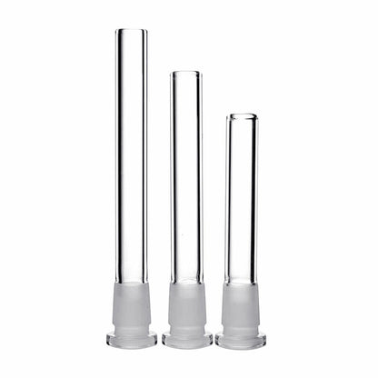 These clear downstems are traditional open-ended tubes that connect your bowl and/or banger to your water pipe and/or dab rig. They are very easy to use and clean due to their simplistic design. They have an outer joint diameter of 19mm and will support 14mm bowls. These downstems are available in 3½", 3¾", and 4" lengths.